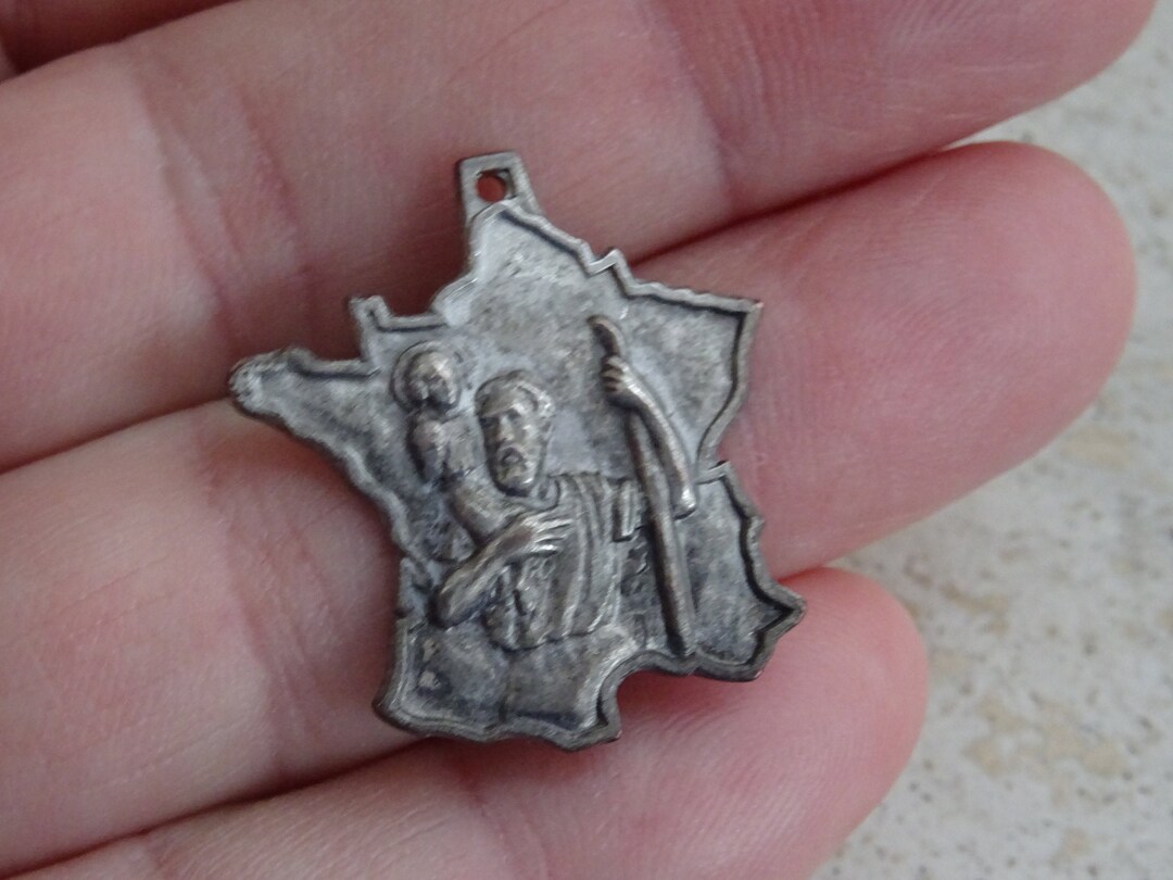 Religious Antique French Silver Plated Catholic Medal Pendant Charm ...