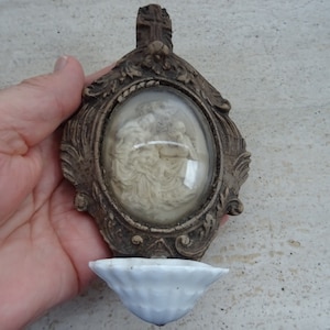 Religious antique French Napoleon III Meerschaum with stoup waterfont of the  Holy Family with Holy Mary, Saint Joseph and Child Jesus. 10