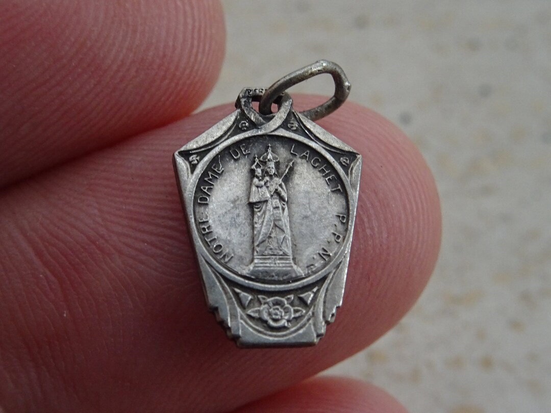 Religious Antique French Catholic Silver Plated Medal Charm Pendant ...