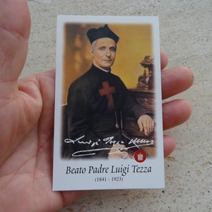 Religiöse katholische Karte Schrein Reliquiar Relikt aus dem Tuch des Seligen Heiligen Luigi Tezza. (FF 35)