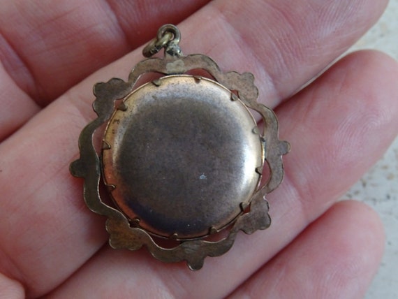 Antique French copper photo holder locket medal m… - image 3