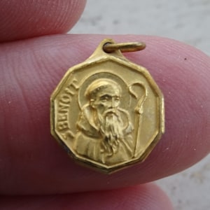 Religious antique French catholic vermeil medal pendant medaillon charm medallion of Saint Benedict medal of exorcism against evil. C 10