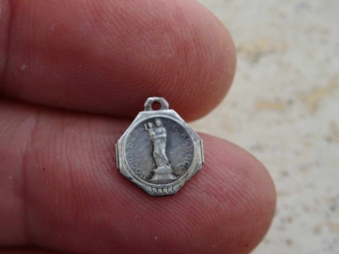 Religious Antique French Silvered Medal Pendant Charm Medallion of Holy ...