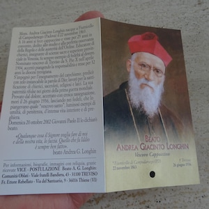 Religiöse katholische Karte Schrein Reliquiar Relikt aus dem Tuch des Seligen Heiligen Andrea Giacinto Longhin. (V12)