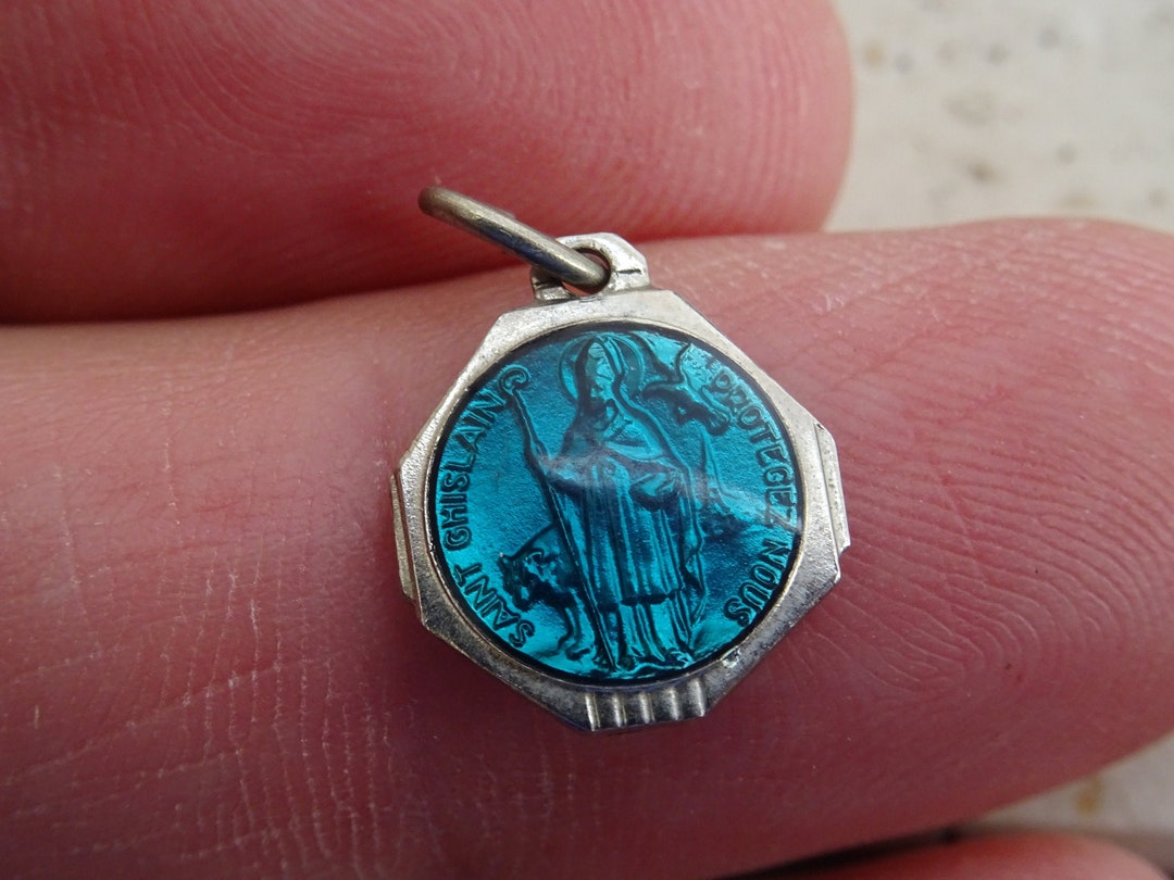 Religious Antique Catholic Silver Plated Enameled French Medal Pendant ...