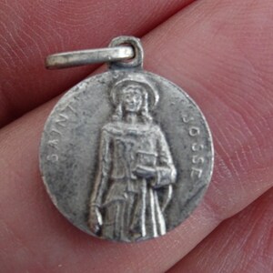 Religious antique French catholic silver plated medal  pendant charm medallion charm of Saint Josse.  ( W 19 )