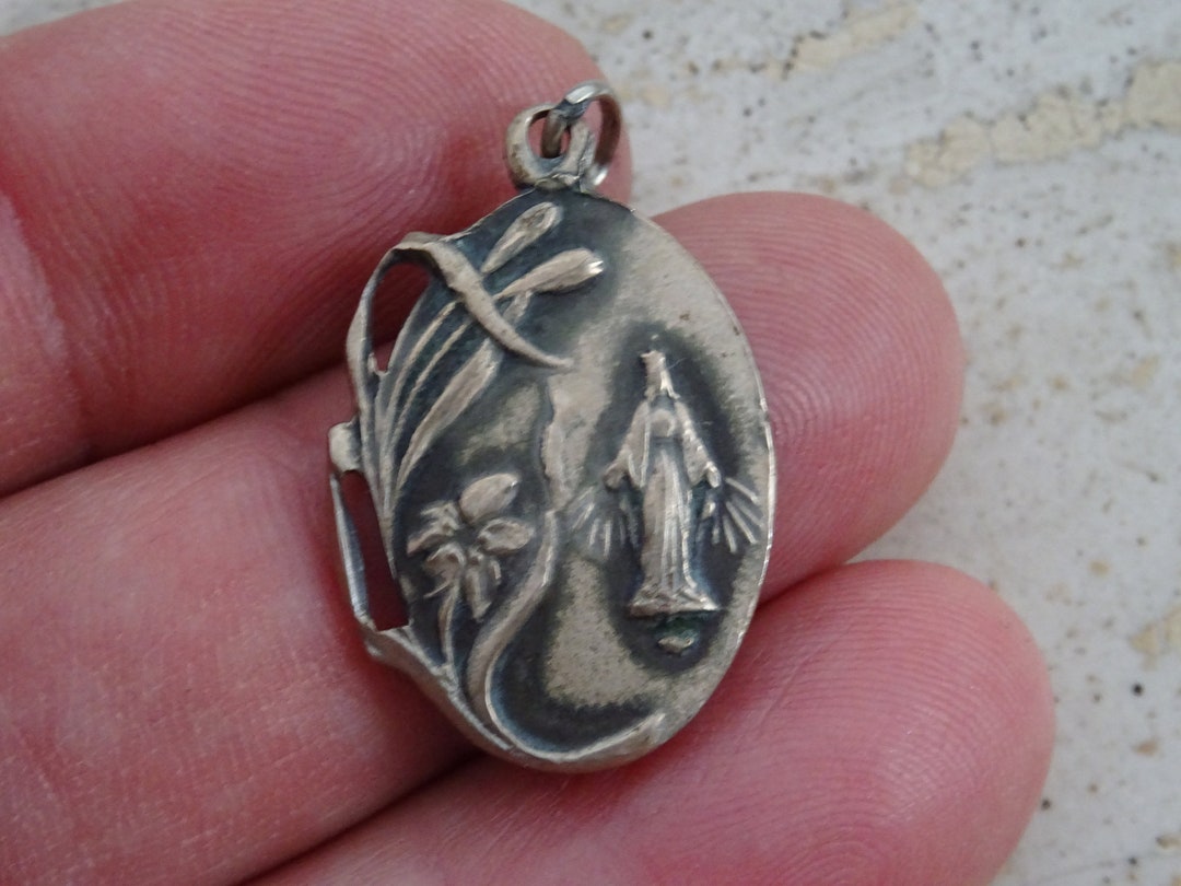 Religious Antique French Catholic Silver Medal Pendant Charm Medallion ...
