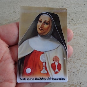 Religiöse katholische Karte Schrein Reliquiar Relikt aus dem Tuch der Seligen Santa Maria Maddalena dell'Incarnazione. (R 22)