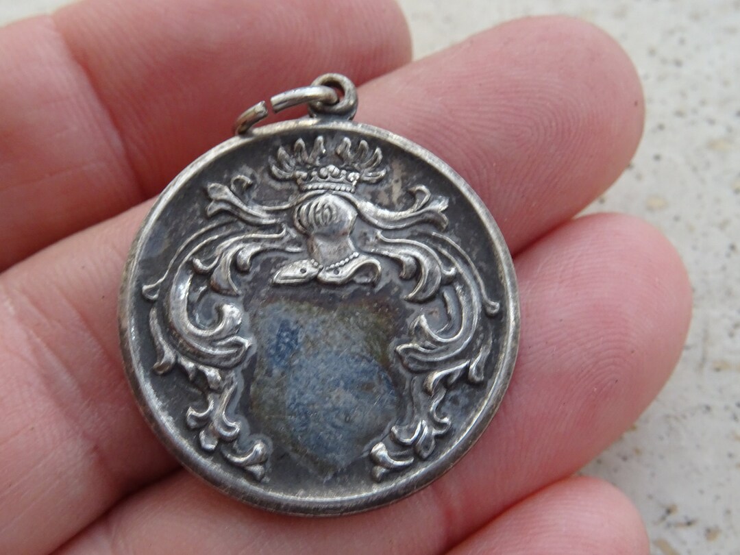 Huge Religious Antique French Silver Plated Catholic Medal Pendant Holy ...