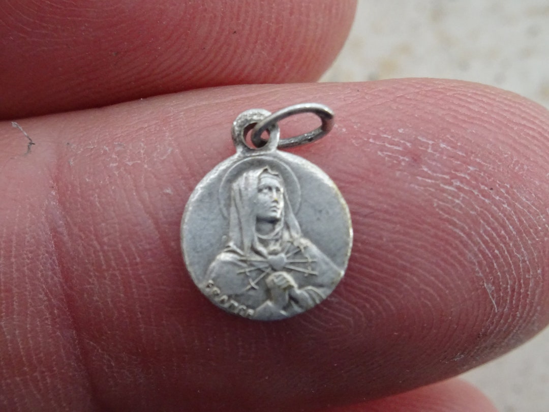 Religious French Catholic Silver Plated Medal Pendant Medallion Charm ...