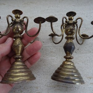 Pair of two antique French copper 4 armed candle holders candlesticks.