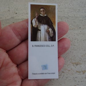 Religiöses katholisches Kartenschreinreliquiar mit Reliquie des Tuches des seligen Heiligen Francesco Coll. ( FF 18 )