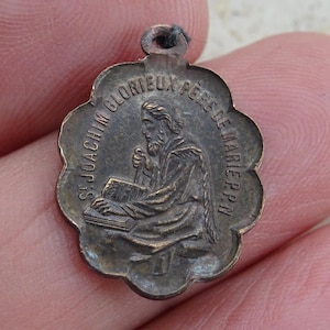 Religiöse französische antike Kupfer Medaille Charme Anhänger Medaillon von Saint Joachim und Saint Anne de Martel. Abwurf 36a