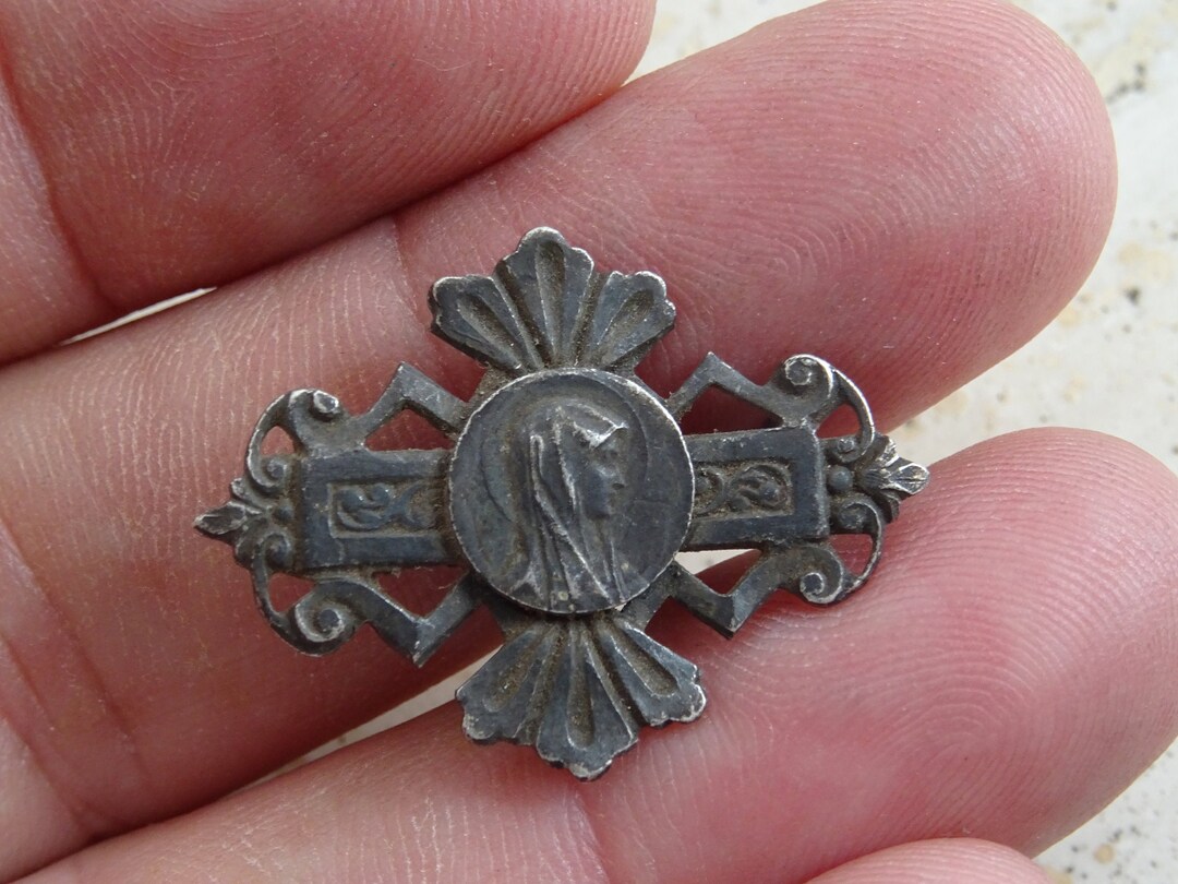 Religious Silver Plated French Brooch With Medallion Medal Pendant Holy ...