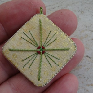 Religious antique French catholic relic reliquary shrine medal pendant charm of cloth with cross crucifix. ( W 19 )