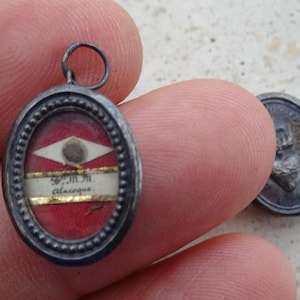 Religious antique French silver ( MARKED ) theca shrine pendant with relic reliquary of Saint Margaret Mary Alacoque. ( P 16 a )