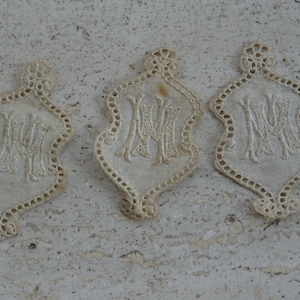 Religious antique French catholic embroidered pendants medallions charms of Holy Virgin Mary Our Lady.