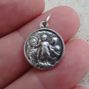 Religious antique silvered French medal pendant charm Holy Spirit Dove Pigeon and Holy Family and Child Jesus for Holy Confirmation. ( W 4 )