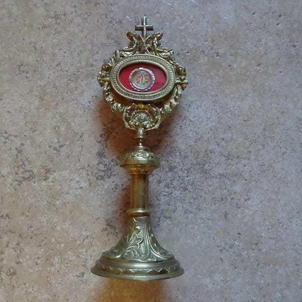 Religious antique catholic relic holder reliquary with inside shrine with relic of Saint John Bosco. ( X 7 )