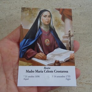 Religiöse katholische Karte Schrein Reliquiar mit Reliquie aus Tuch der Seligen Santa Maria Celeste Crostarosa. (V15)
