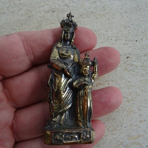 Religious antique French catholic copper ledden shrine statue figure of Saint Anne d'Adray. ( D 41 )