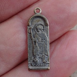 Religious antique French catholic silver plated medal  pendant charm medallion charm of Saint Josse and Holy Virgin Mary.  ( W 22 )