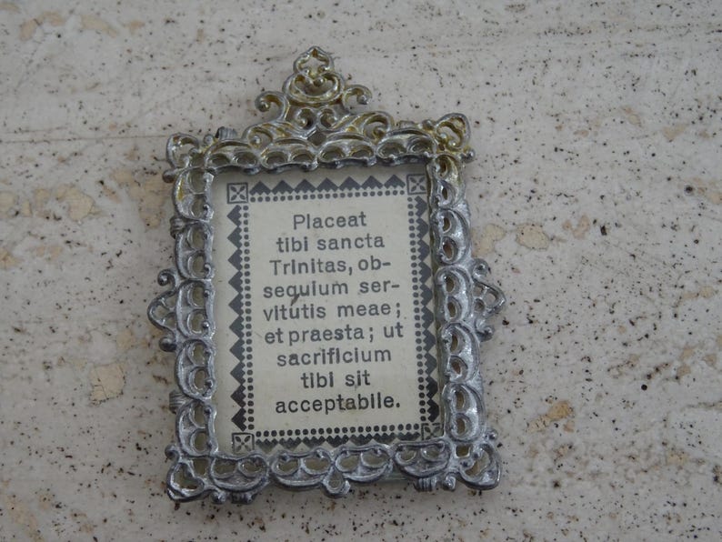 Text Tibi Antique Holy Trinity Prayer Reliquary Pendant –devotional Plaque ...