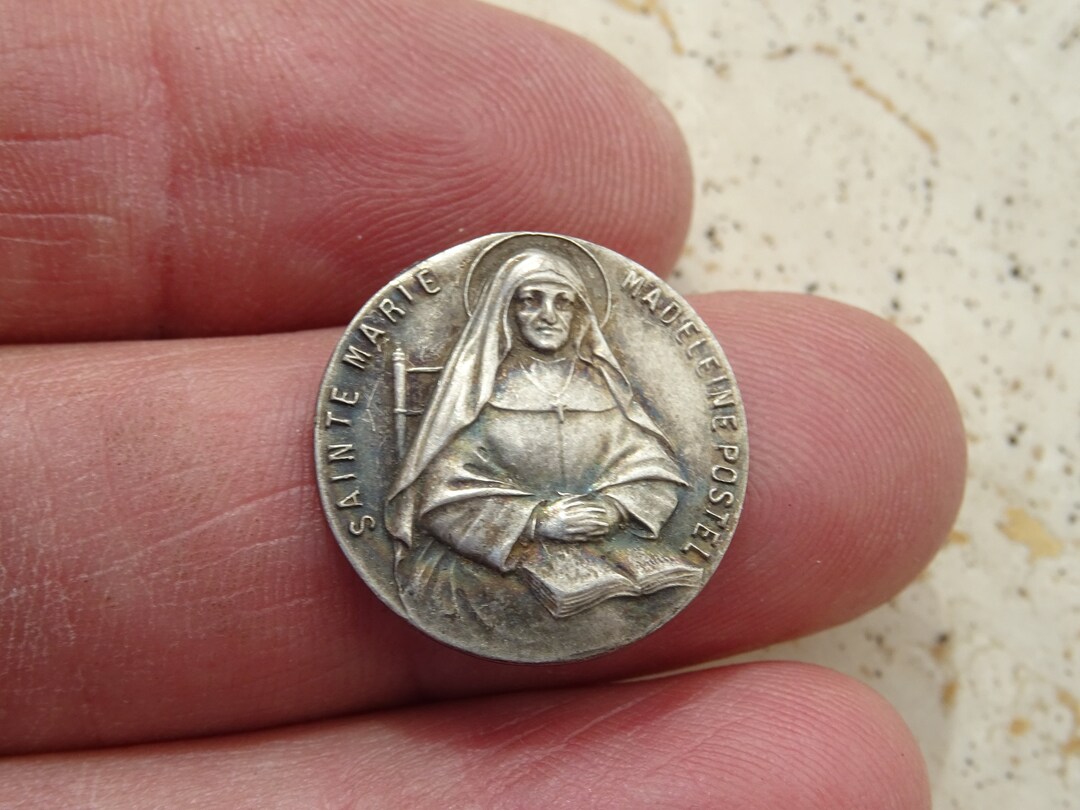 Religious Antique French Catholic Silver Plated Medal Pendant Holy ...