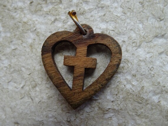 Religious antique French wooden charm medaillon m… - image 6