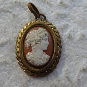 Antique French vermeil gold plated opaline camee medal pendant medallion charm of a French woman. 15 C image 6