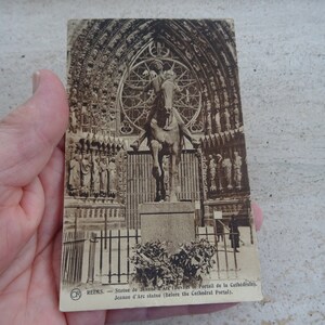 Antigua postal francesa usada con estatua de monumento de Juana de Arco, recuerdo de Juana de Arco de Reims. ( G 29 )