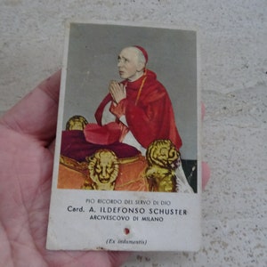 Religiöse katholische Karte, Schrein, Reliquienreliquie aus dem Tuch des seligen Kardinal A. Ildefonso Schuster. ( Y 10 )
