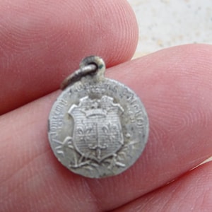 Religious antique French silver ( MARKED )  medal pendant Holy charm medallion of Saint Jeanne d&#39;Arc Joan of Arc. ( P 4 )