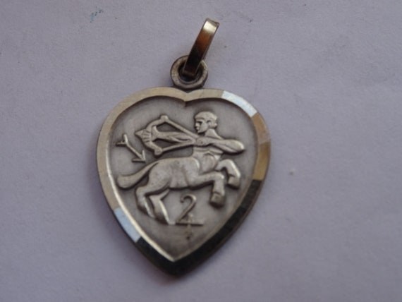 Vintage silvered Zodiac medal medaillon pendant c… - image 8