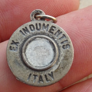 Religious antique catholic silver plated  shrine charm medal pendant medallion with relic of Saint Peregrine. ( D 3 )