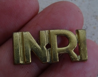 Religious antique vermeil gold plated element of a cross crucifix INRI. ( C 11 )