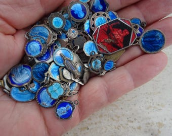 100 Religious antique French silvered catholic enameled medals charms pendants medallions Holy charms.  ( 7 )