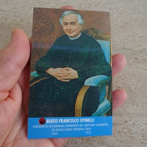 Religiöse katholische Karte Schrein Reliquiar Relikt aus dem Tuch des Seligen Saint Francesco Spinelli. ( O 3 )
