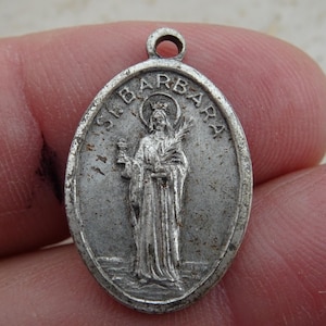 Religious antique silver plated catholic medal pendant Holy charm medallion of Saint Barbara. ( Q 2 )