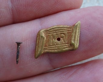 Religious antique vermeil gold plated element of a cross crucifix INRI with nail. ( A 2 )