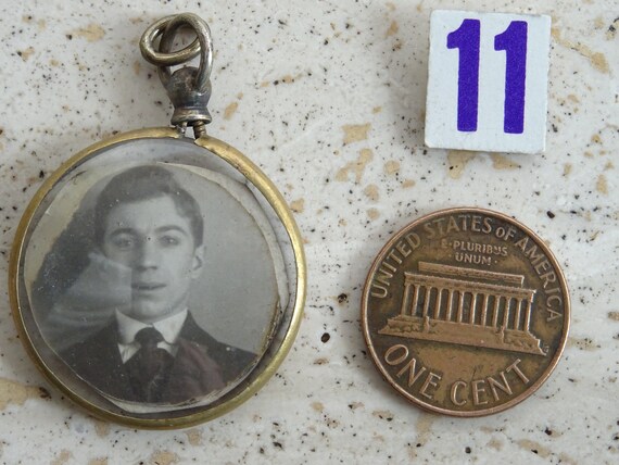 Antique French copper photo holder locket medal m… - image 10
