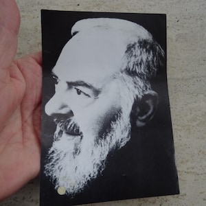Religious catholic card shrine with photo of Padre Father Pio and his Stimata with inside a piece of cloth.  PP 4