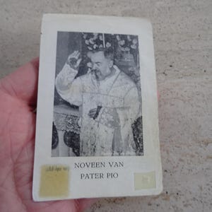 Religious catholic card shrine with photo of Padre Father Pio and his Stimata with inside relic of a piece of cloth.  SS 1