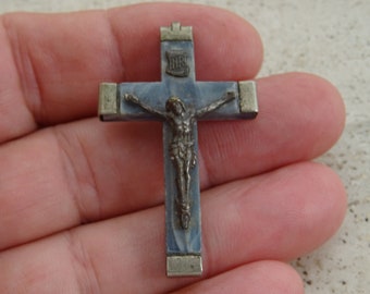 Religious French catholic silver plated Christian crucifix pendant cross Holy Jesus Christ with Holy Blessed Water. ( D 31 )