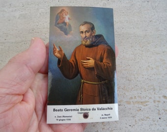 Religieus katholieke kaartschrijn reliekschrijn met relikwie van de stof van de zalige heilige Geremia Stoia da Valacchia. ( FF 19 )