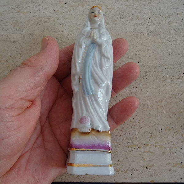 Religious antique catholic French porcelain statue of Holy Virgin Mary Our Lady souvenir of Lourdes. ( K 1 )