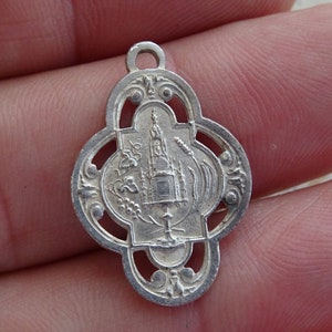 Big religious antique Belgian silvered catholic medal pendant Holy charm Saint Sang de Bois Seigneur Isaac.  ( 13 Z )