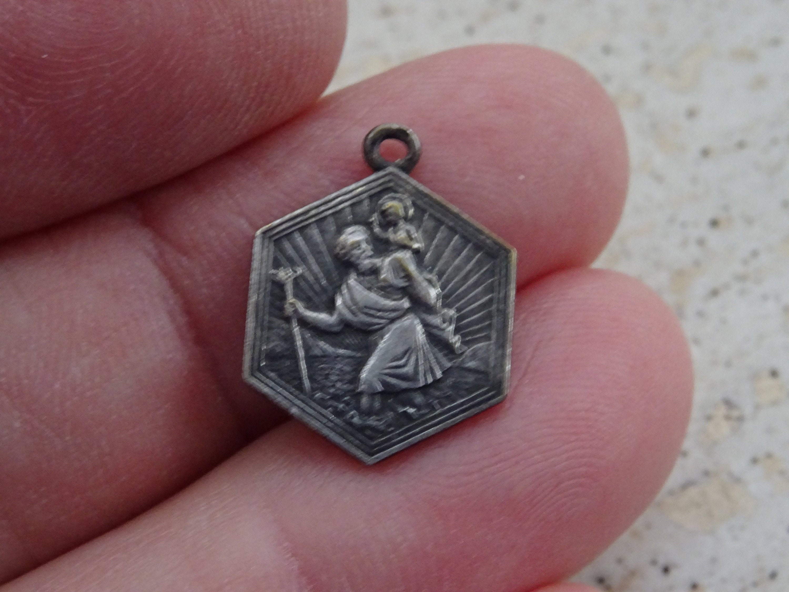 Médaille Antique de Saint Christophe, plaque voiture, Argent massif, Saint  Christopher Medal, Antique vehicle Plate, Lucky car & moto -  France