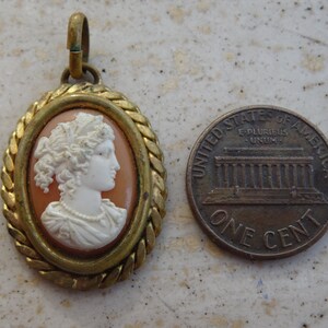 Antique French vermeil gold plated opaline camee medal pendant medallion charm of a French woman. 15 C image 2