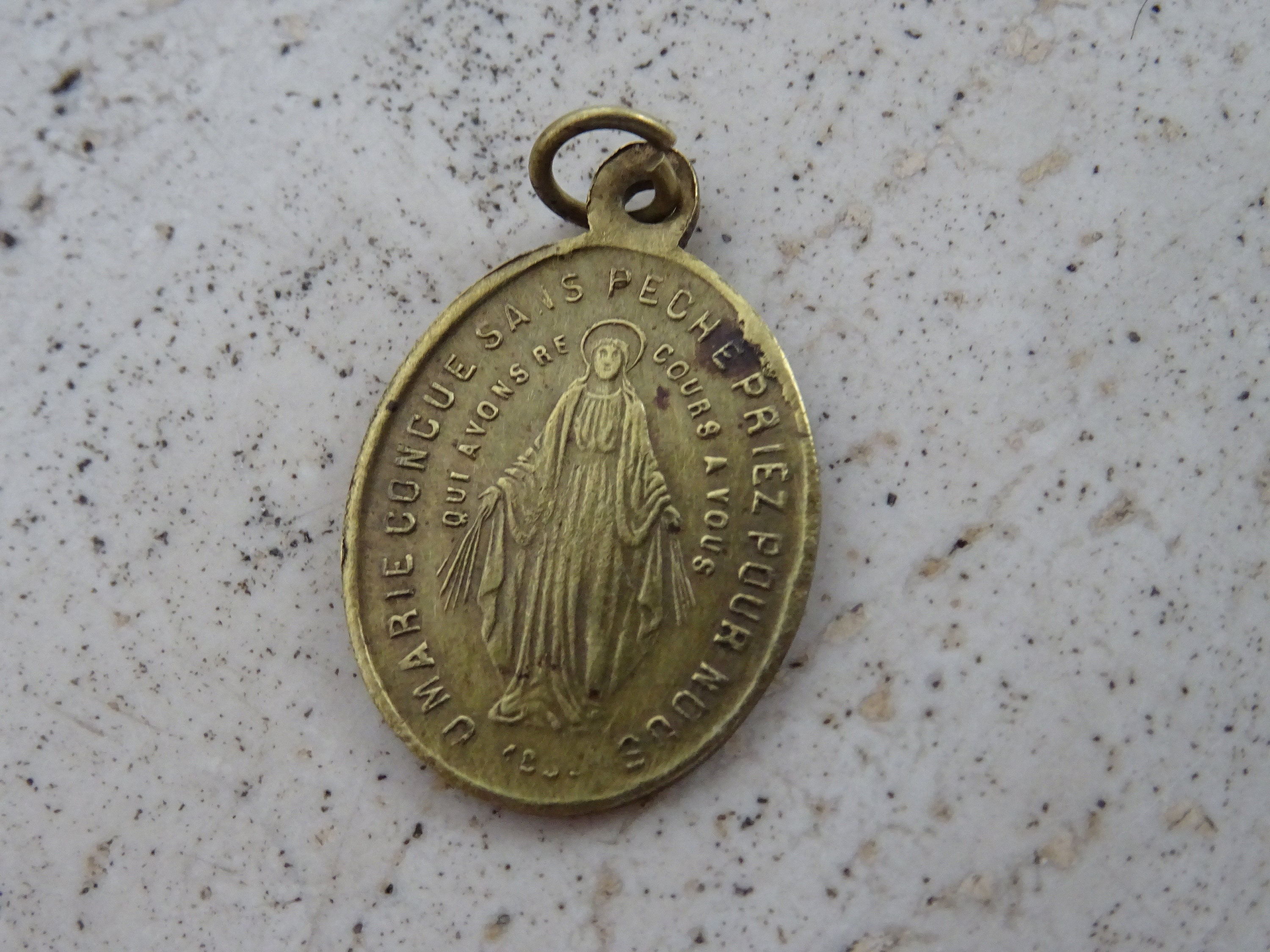 Religious Antique French Copper Medal Charm Pendant Medallion Souvenir ...